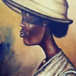 Drawn side view of a Black person with a a wide brim cream hat