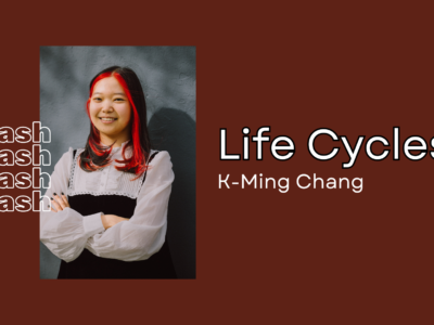 A banner with a picture of K-Ming Chang and the title of her Flash piece Life Cycles.