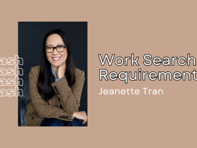 A picture of Jeanette Tran. The text Work Search Requirements appears next to her photo.